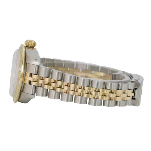 ROLEX DATEJUST RED VIGNETTE SQUARE DIAMOND DIAL 18KY TWO-TONE 26 MM 69173 - Picture 3 of 7